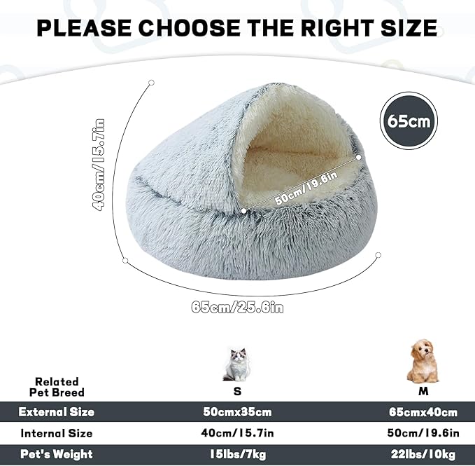 YUDANSI Calming Cat Beds for Indoor Cats - 26x26 Inch Small Dog Bed Washable, Built-in Support, Stable and not Collapsing, Anti-Anxiety Soft Anti-Slip Pet Beds, Fluffy for Small Medium Cats and Dogs