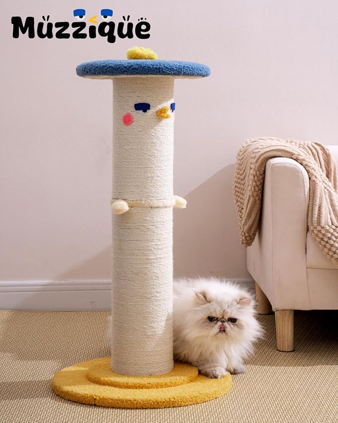 Cat Scratching Post, 31 in Tall Thicker Scratch Post w/Perch, Full Strectch for Indoor Cats, Adult/Kitten/Kitty Scratcher Sisal Rope, Large Play Toy Stand, Cute Adjustable Heights Furniture Protector