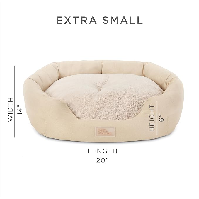 TOWN & COUNTRY EVERYDAY CuddleTown Faux Linen Comfy Cozy Cuddler Pet Bed, Supportive & Calming, Non-Slip Bottom, Machine Washable Cover, Beige, XS 20"x14"x6"