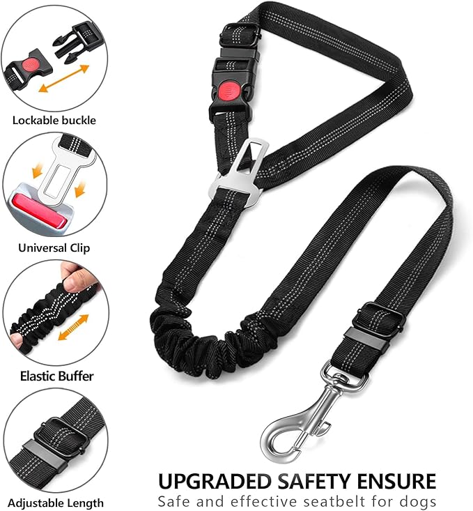 2 Piece Set Dog Seat Belt Retractable Dog Car Seatbelts Adjustable Pet Seat Belt for Vehicle Headrest Restraint Adjustable Heavy Duty & Elastic & Durable Car Harness for Dogs