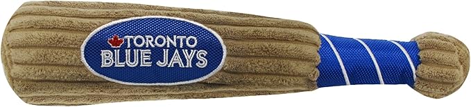 MLB Toronto Blue Jays Baseball Bat Toy for DOGS & CATS. Soft Corduroy Plush Dog Toy with Inner SQUEAKER, MLB Chew Toys for Dogs or Cats. Durable Fun Interactive Dog Toy with Team Names and Logo