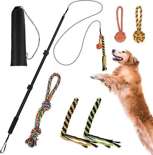 Flirt Pole for Dogs, Extendable Dog Flirt Pole with Detachable Interactive Toys Dog Teaser Wand with Lure Chewing Toy for Outdoor Exercise & Training Interactive Toys for Large Medium Small Dogs