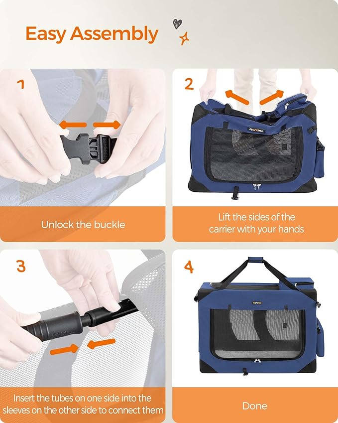 Feandrea 36 Inches Collapsible Soft Dog Crate, Portable Travel Dog Crate for Indoor and Outdoor Use, Dog Carrier Kennel with Safety Zippers, for Living Room, Car, Travelling, Campin, Dark Blue UPDC90Z