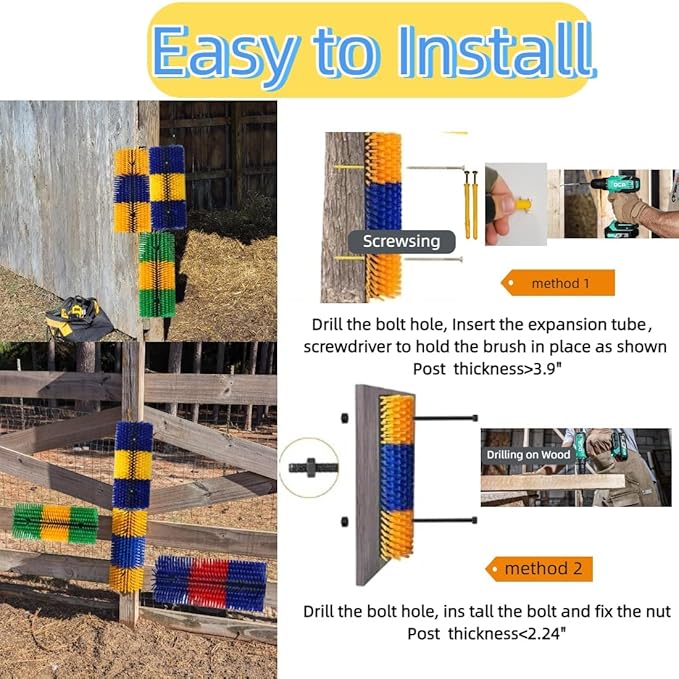 2PCS Livestock Scratching Brush, Scratcher Post with Cleaning Brush, Grooming and Massage Brushes for Goat Horse Cow, Animals Back Scratching Itch Brushes (Blue 2, 2 pack)