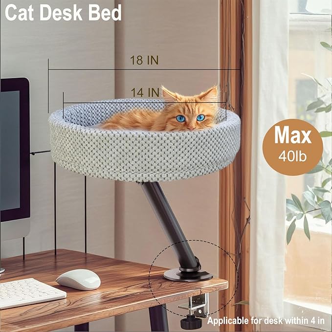 Simcat Modern Desk Cat Bed for Indoor Cats, Removable Study Office Game Tables Cat Desk Bed, Small Day Kitten Adjustable Pet Nest Bed