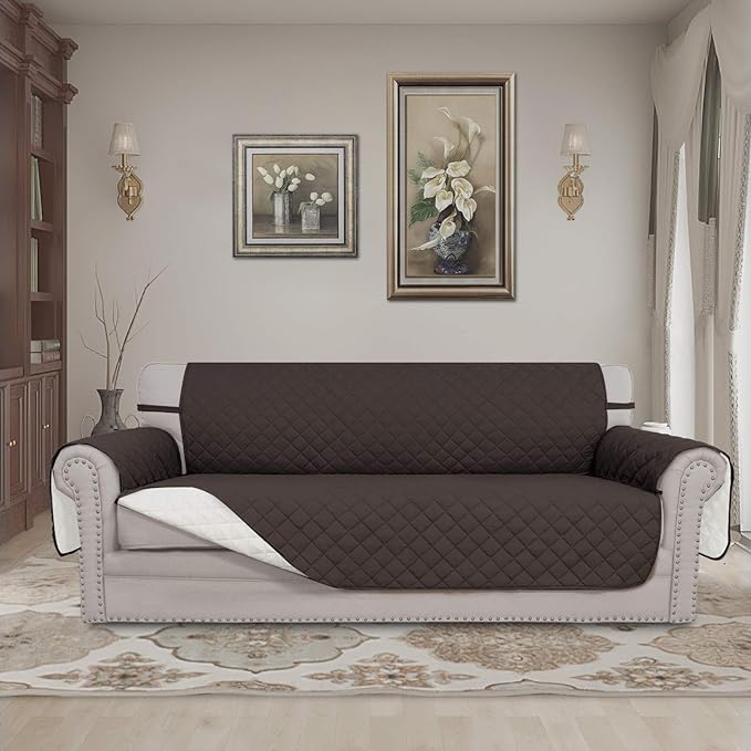 Easy-Going Reversible Oversized Couch Cover for 3 Cushion Couch Sofa Cover for Dogs Water Resistant Furniture Protector Cover with Foam Sticks for Pet (Oversized Sofa, Chocolate/Ivory)