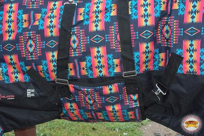 Black Aztec 84 in HILASON 1200D Winter Waterproof Poly Horse Turnout Blanket Belly Wrap