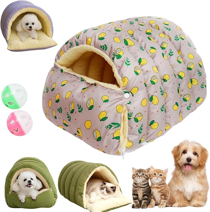 Expectation Cat Bed, Removable and Washable Winter Closed-Off Cat Bed, Soft Fluffy Warm Autumn/Winter Cats House, Washable Non-Slip Pet Sleeping Bag for Indoor Cats Small Dogs (F,Large)