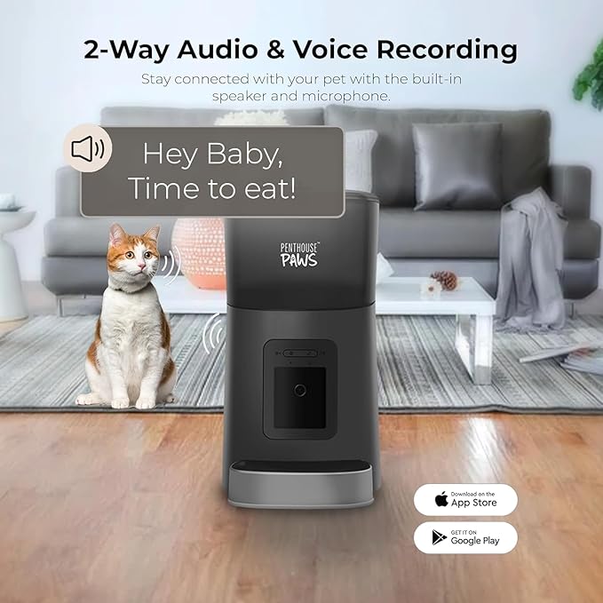 Smart HD Automatic Cat Feeder with 1080P Camera & Night Vision, 2-Way Audio, WiFi App Control, Anti-Jam 6L Pet Feeder with Battery Backup, Schedules Up to 15 Meals for Cat & Dog Black Stainless Steel