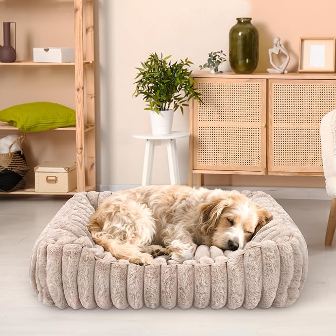 Dog Bed Rectangle, Washable Sleeping Pet Bed, Ultra Soft Puppy Sleeping Mat for Small Dogs and Cats with Anti-Slip Bottom(28×28inch, Camel)