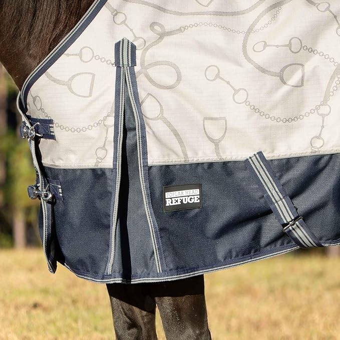 Jeffers Poplar Head 1200 Denier Turnout Sheet for Horses, 0g Polyfill, 69"- Waterproof Lightweight Horse Blanket, Adjustable Chest Belly Straps, Tail Flap, Stable Blanket - Latte Snaffles & Irons