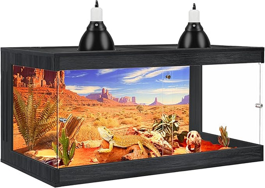 Royxen Bearded Dragon Tank, Tempered Glass Reptile Terrarium with Metal Mesh Top, 3-Side Clear Anti-Scratch Glass Lizard Tank for Reptile Habitat (Black, 34 Gallons,32" Length)