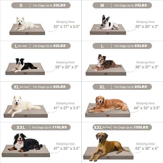 Outdoor Dog Bed for Medium Dogs, Waterproof Dog Crate Mat Orthopedic Egg Crate Foam Pet Bed with Washable Removable Oxford Cover, Khaki