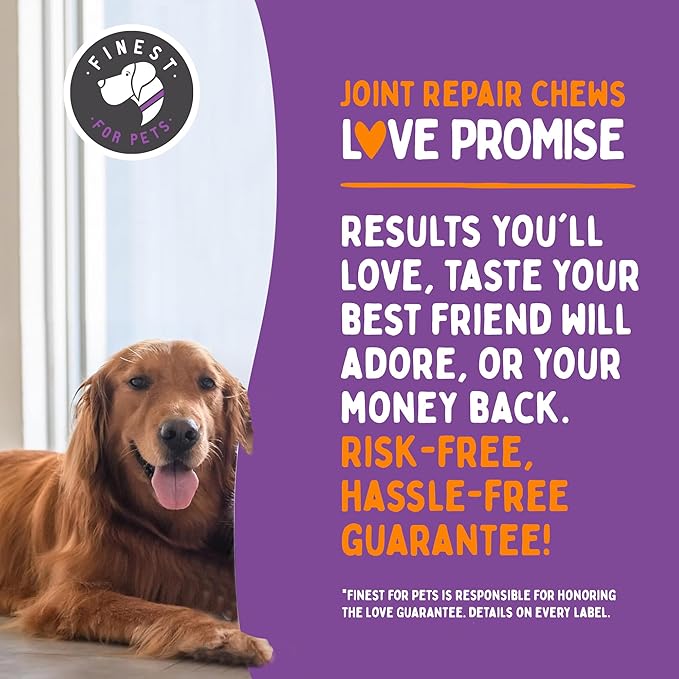 Finest For Pets Joint Repair Hip and Joint Chews for Dogs Glucosamine, Chondroitin, MSM, Omega 3 & Turmeric for Dog Joint Support, Mobility & Pain Relief - (120 Chicken Flavored Chews, Made in USA)