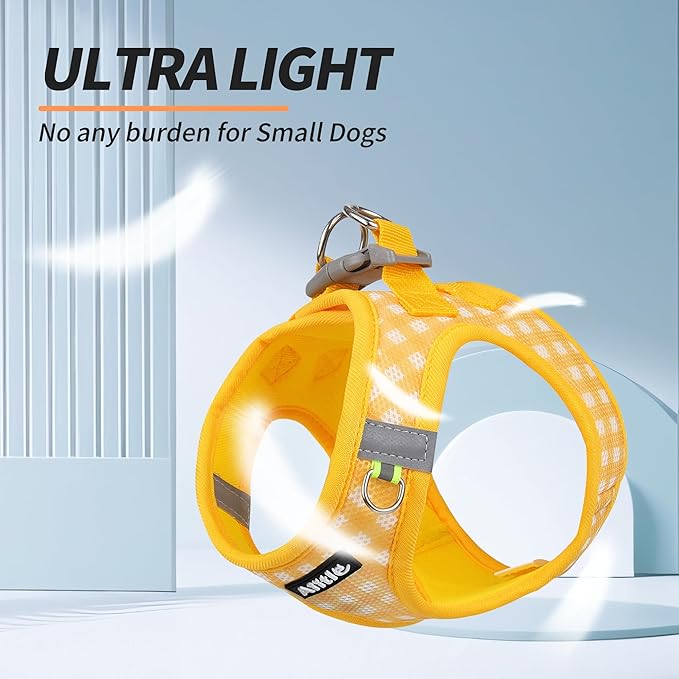 AIITLE Breathable Mesh Dog Vest Harness, No Pull Escape Proof Vest Harnesses with Reflective Bands, Adjustable Plaid Pet Outdoor Harnesses for Small and Medium Dogs Yellow M