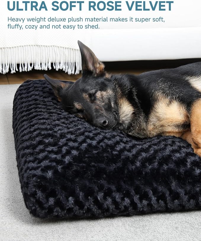 KSIIA Washable Dog Bed Anti-Slip Dog Crate Beds Deluxe Plush Kennel Pad Comfy Pet Sleeping Mat for Jumbo Dogs, 47" x 29", Black