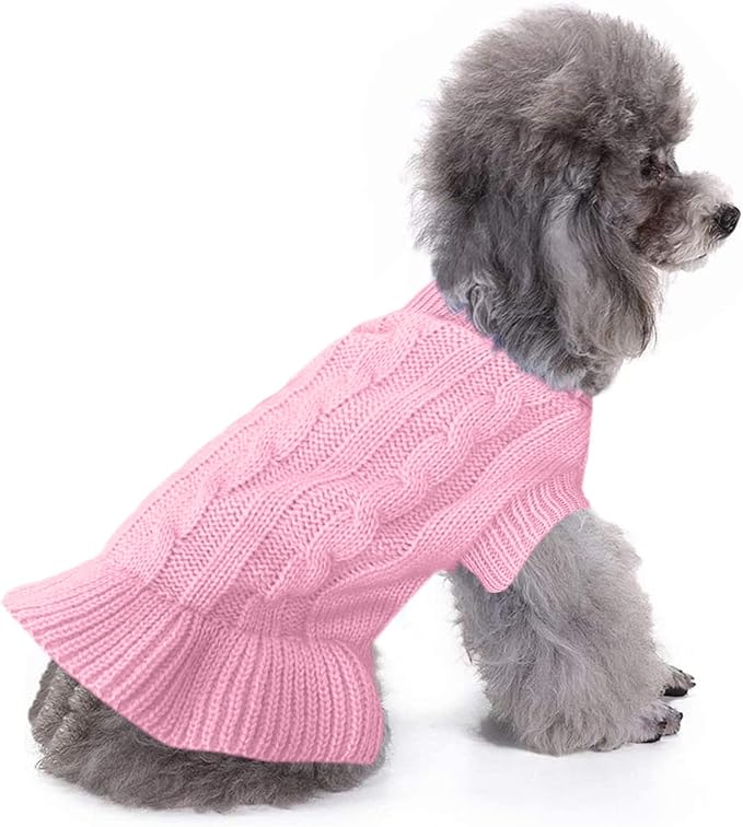 CHBORCHICEN Small Dog Sweaters Knitted Pet Cat Warm Dog Sweatshirt Winter Clothes Kitten Puppy Sweater (M, Dress-Pink)