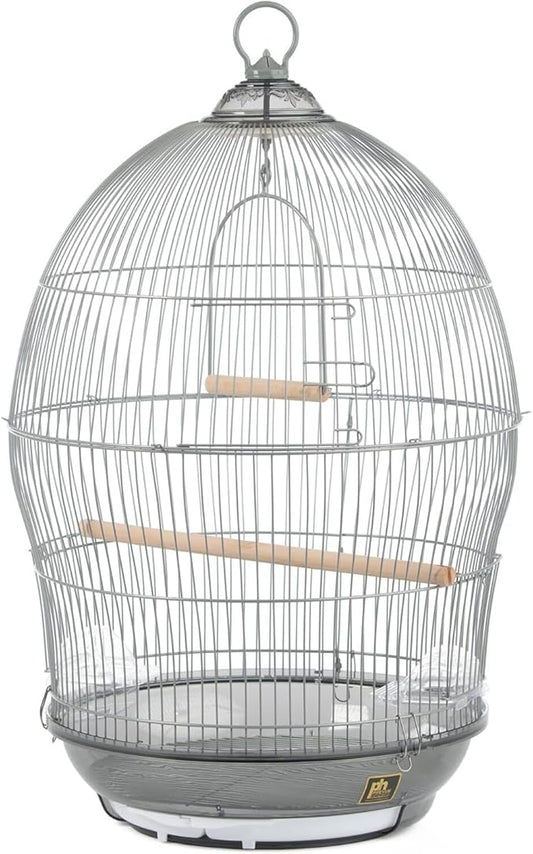 Baroque Brilliance Scrollwork Bird Cage with Intricate Design, Durable Metal Construction, Spacious Interior Gray