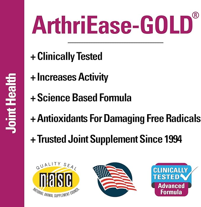 Vet Classics ArthriEase-Gold Hip & Joint Support for Dogs, Cats– Pet Health Supplement Powder – Alleviates Aches, Discomfort – For Flexibility, Healthy Joint Function – Antioxidants – 1 Lb.