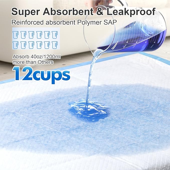 Upgraded 4XL 36"x36" Thicken 6 Layers Dog Pee Pads, Ultra Absorbent Pee Pads, Absorb up to 12 Cups, Leak-Proof & Quick Dry Puppy Pads for Puppy,Surgery, Older,Cats, Rabbits,45 Counts