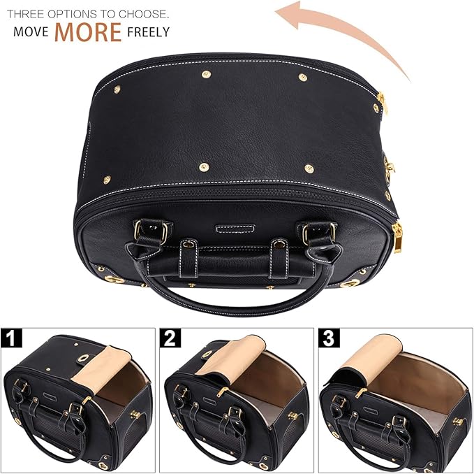 PetsHome Dog Carrier Purse, Pet Carrier, Cat Carrier, Foldable Waterproof Premium PU Leather Pet Travel Portable Bag Carrier for Cat and Small Dog Home & Outdoor Medium Black