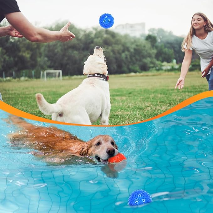 petizer 6 Pack Squeaky Dog Toy Balls - Floating Pool Balls, Spiky Durable Fetch Toys for Puppy Teething