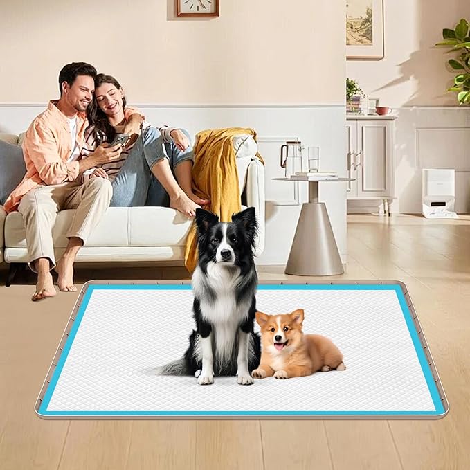Pee Pad Holder for Dogs, 34" x 22" Silicone Pee Tray Mat Leak-Proof, High Edge, No Spill Pet Pad Holder for Puppy, Cat, Rabbit, Training Pads for Floor Protection, No Pee Pads (Khaki)