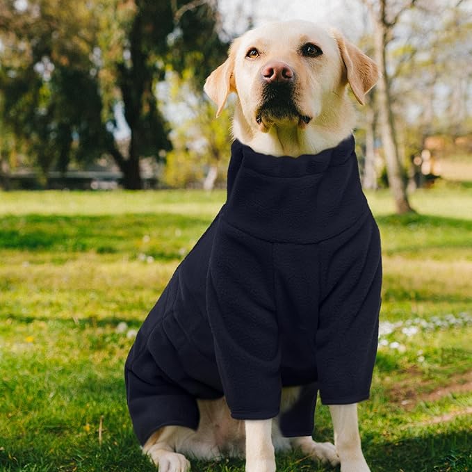ROZKITCH Dog Winter Coat Soft Fleece Pullover Pajamas, Pet Windproof Warm Cold Weather Jacket Vest Cozy Jumpsuit Apparel Outfit Clothes for Small Medium Large Dog Walking Hiking Sleep Blue XXL