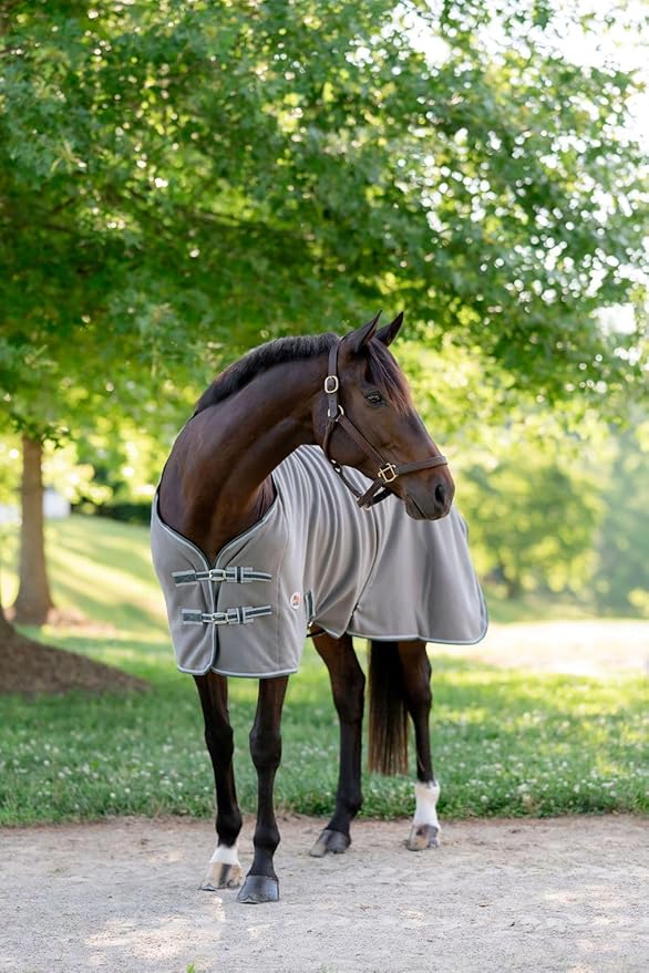 Miller's Standard Neck Fleece Cooler for Horses -Gray with Lt.Gray and Green Trim-75
