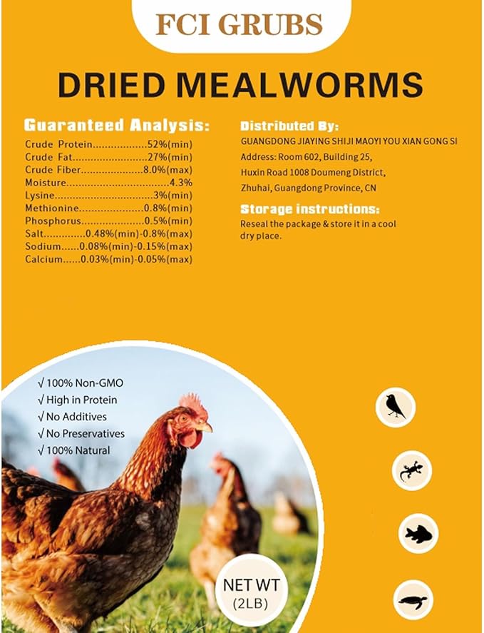 Dried Mealworms 2LB-High Protein Chicken Feed,More Protein,No Additives,Premium Organic Non-GMO,Rich in Protein Meal Worms for Chickens,Wild Birds,Laying Hens,Turkeys-Nutrient-Rich Mealworms