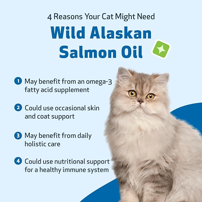 Pet Wellbeing Wild Alaskan Salmon Oil Cats - Omega-3 EPA & DHA Skin, Coat, Joint & Heart Health - NASC Certified & Vet-Formulated - 8oz Pump Bottle
