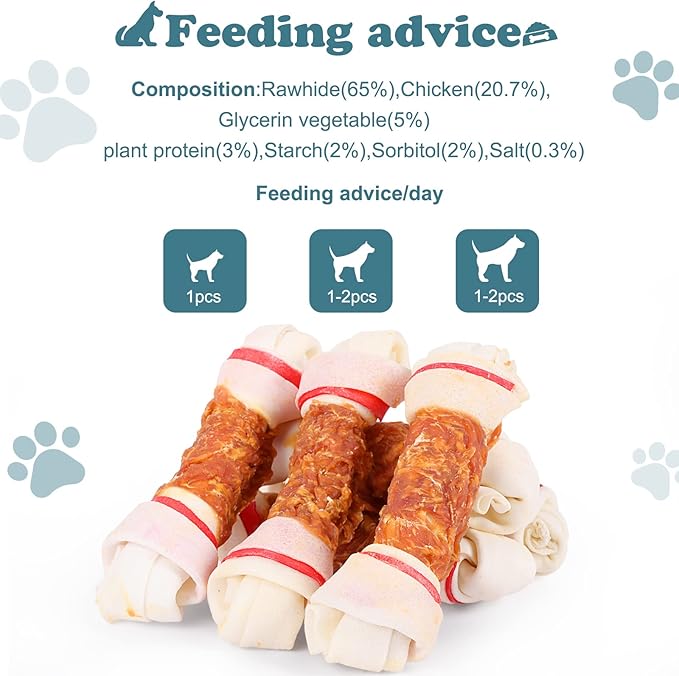 Dog Treats Chicken Wrapped Rawhide Bones for Small Dog Treats Puppy Chews Snacks Promotes Healthy Chewing Chicken Wrapped Knot 6.5" 2lb