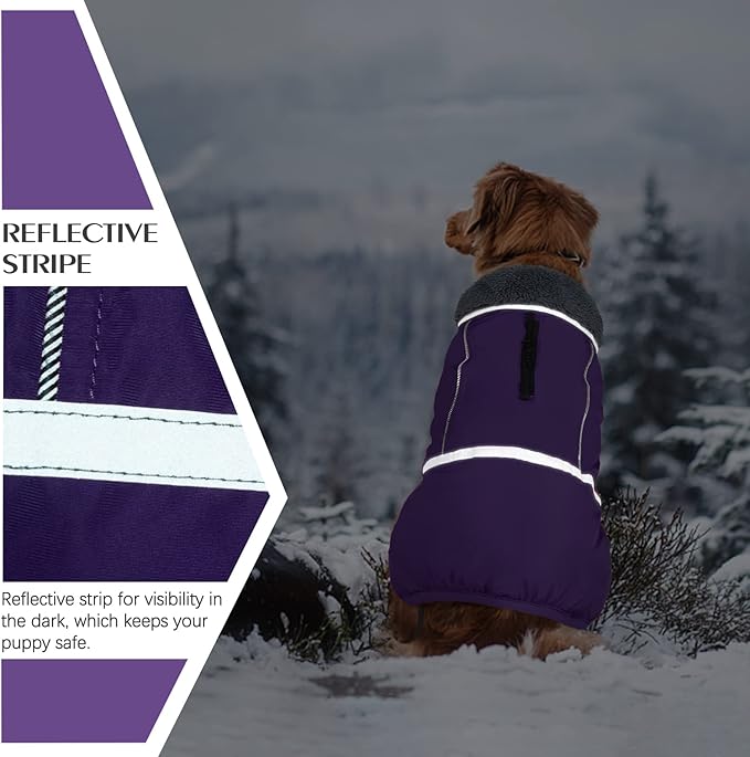 QBLEEV Dog Winter Coat, Warm Dog Coat Reflective Jacket, Turtleneck Waterproof Pet Clothes for Cold Weather Thicken Fleece Pet Snowsuit Christmas Vest Apparel for Small Medium Large Dogs L