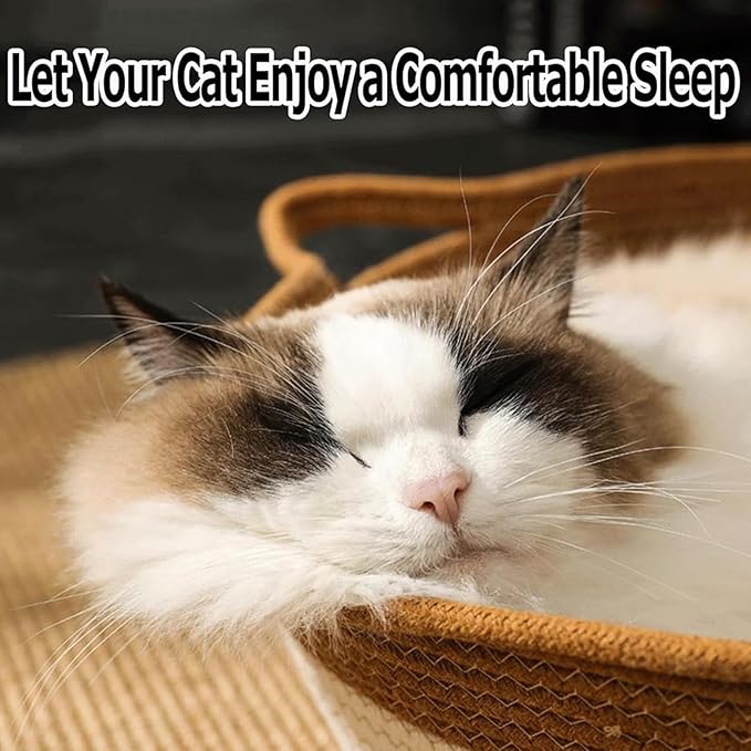 Instinct Basket, Stimulicat Cat Bed, Stimulicat Cat Bed Rope Cotton with Cushion, Eliminates Bed Rejection Round Pet Basket, Boho Catbed for Cats Handwoven Scratchable Breathable Weave (Large)