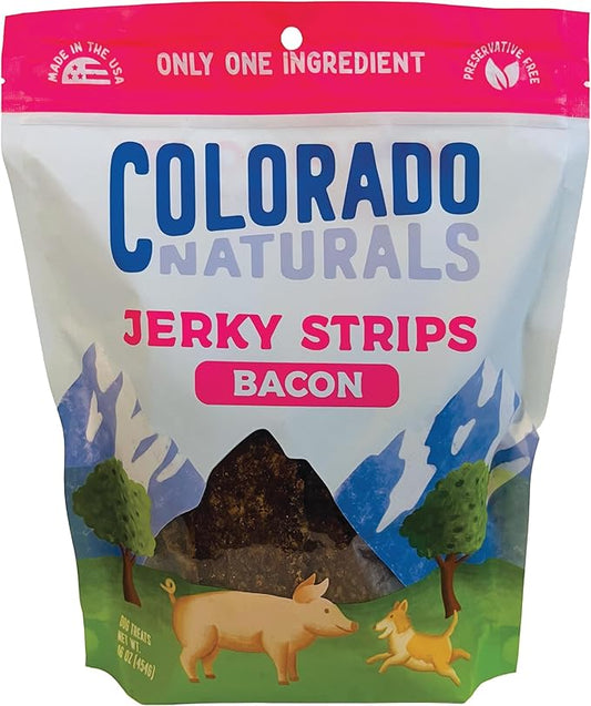 Colorado Naturals Bacon Jerky Strips Dog Treats, 16 oz – All-Natural, Made in USA, No Fillers or Preservatives – Great Source of Protein
