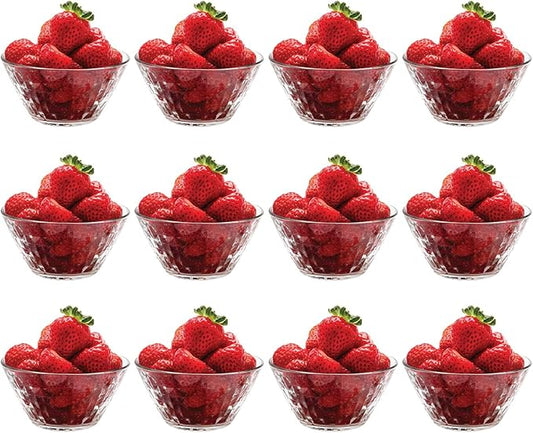 Vikko Glass Bowls - Set of 12, 7 Ounce Glass Dessert Dishes for Candy, Kitchen Prep, Dishwasher Safe