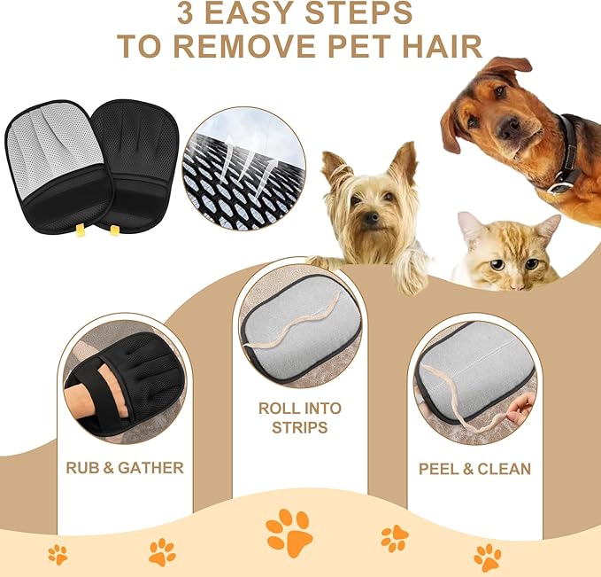 LAVORA Cat and Dog Hair Removal Products, Five-Finger Electrostatic Pet Hair Removal Glove, Reusable Magic Brush Fur Remover for Laundry, Couch & Home Use (Black)