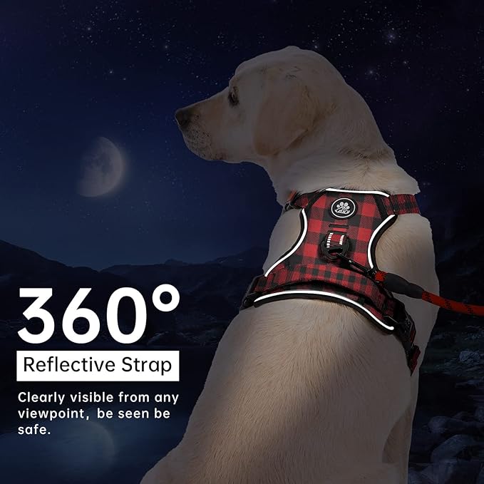 IVY&LANE No Pull Dog Harness with Leash Set, Reflective No Choke Pet Vest,Adjustable Oxford Dog Vest Harness with Easy Control Handle for Large Dogs (Checkered Red,XL)