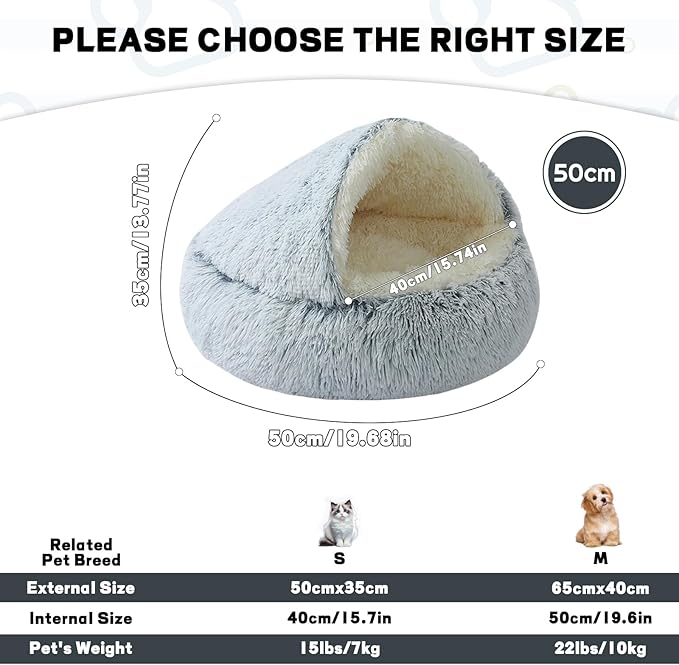 YUDANSI Calming Cat Beds for Indoor Cats - 20x20 Inch Small Cat Bed Washable, Built-in Support, Stable and not Collapsing, Anti-Anxiety Soft Anti-Slip Pet Beds, Fluffy for Small Cats and Dogs
