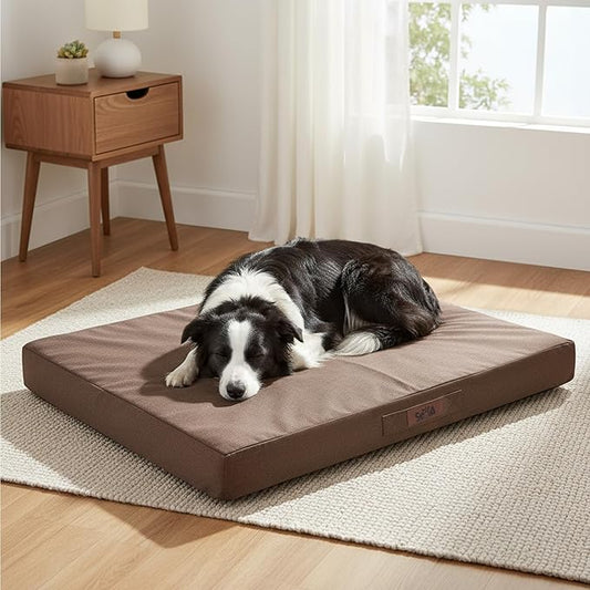 Sytopia 36 Inch Large Chew Proof Dog Crate Bed, Orthopedic Waterproof Dog Bed for Large Dogs, Removable Washable Cover, Egg Crate Foam Mat, Suitable for Dogs Up to 60 Lbs, Brown