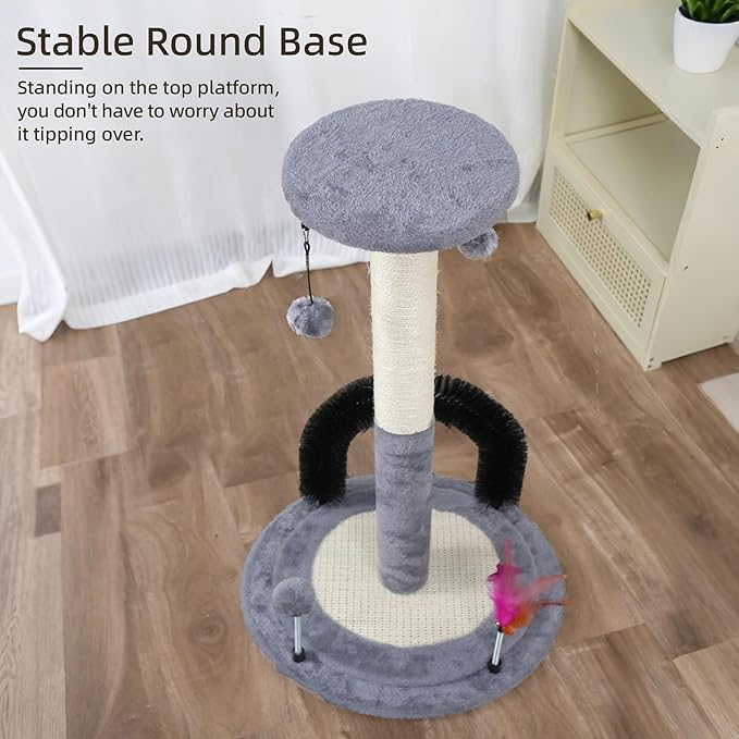 ROYPET Multifunctional Cat Scratching Posts for Indoor Kittens,Cat Scratching Posts for Play and Activity,Scratching Posts with Feather Toys and Self-Grooming Brush,Grey