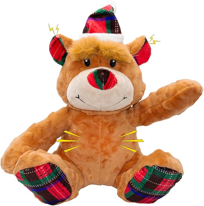 Christmas Bear Plush Dog Toys with Crinkle Paper - Interactive Squeaky Toys for Puppy Medium Small Dogs - Cleaning Teeth and Relieving Anxiety