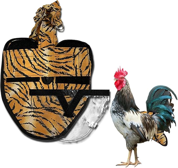 Hen Holster Wrap-Around Bird Diaper & Harness for Hens, Roosters, Ducks, Geese - with Removable Vinyl Liner, Adjustable Fit for Outdoor Adventures & Indoor Use - Easy to wear - XL, Tiger
