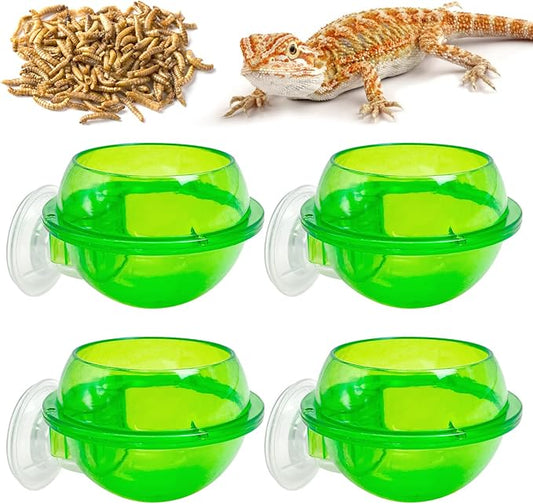 Tfwadmx Chameleon Bowl, Reptile Feeding Feeder,Worm Live Fodder Container, Water Dish Gecko Ledge Suction Cup Feeder Chameleon Supplies Accessories for Gecko Lizard Bearded Snakes Dragon 4 Pcs