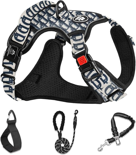 NESTROAD No Pull Dog Harness,Adjustable Oxford Dog Vest Harness with Leash,Reflective No-Choke Pet Harness with Easy Control Soft Handle for Medium Dogs(Medium,Vintage Blue)