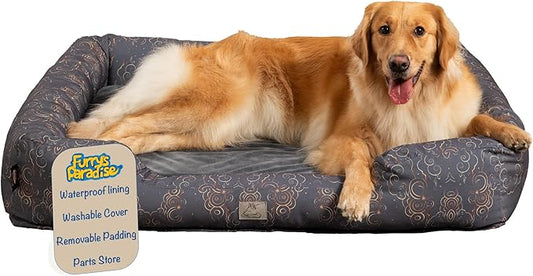 Furry's Paradise Foam Cuddler Pet Bed with Waterproof Liners, Reversible Cushion, Washable Cover, Recycled Fibers and Non-Slip Bottom. (in The Clouds, Orthopedic Medium)
