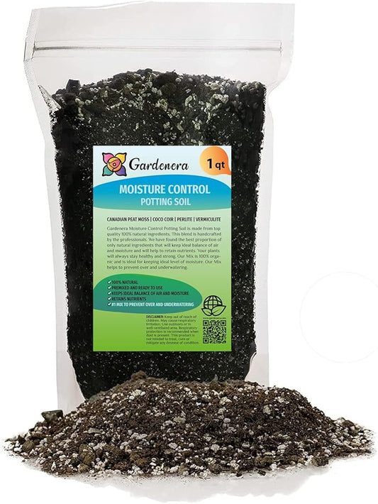 Gardenera Organic Moisture Control Potting Mix - Absorbs 33% More Water Than Basic Potting Soil - 1 Quart