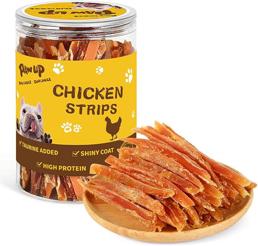 PAWUP Chicken Jerky Strips Dog Treats, Training Treats for Dogs w/Taurine, Low Fat, Natural Chicken Jerky Cuts, 12.5 oz