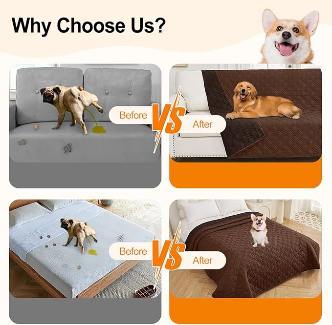 Smiry Waterproof Dog Blanket, 82x120 Inch Soft Pet Bed Cover Reversible, Washable Sofa Couch Furniture Protector for Small Medium Large Dog Puppy Cat, Geometric, Brown/Chocolate