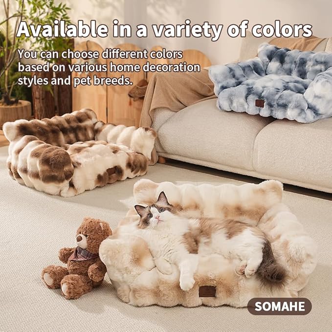 Cat Bed for Indoor Cats Dog Couch Cat Couch Bed Washable Dog Beds for Small Dogs & Cats with Removable Cover, Fluffy Pets Couch with Non-Slip Bottom 24"X18"X10"Beige